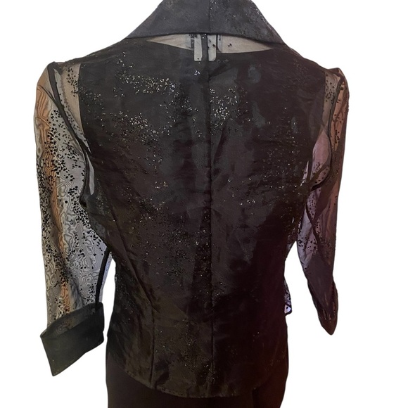 R & M Richards by Karen Kwong Sheer 3/4 Sleeves Glitter Party Jacket BLK SZ 10 - Picture 2 of 7